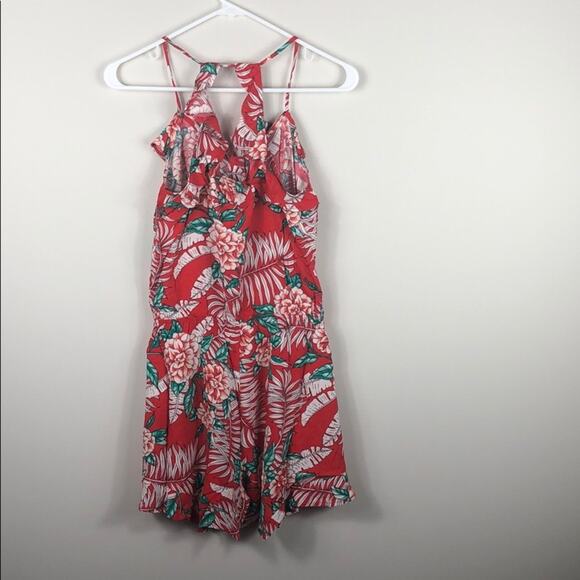 Red Ruffle Romper Tropical Floral - Picture 4 of 9